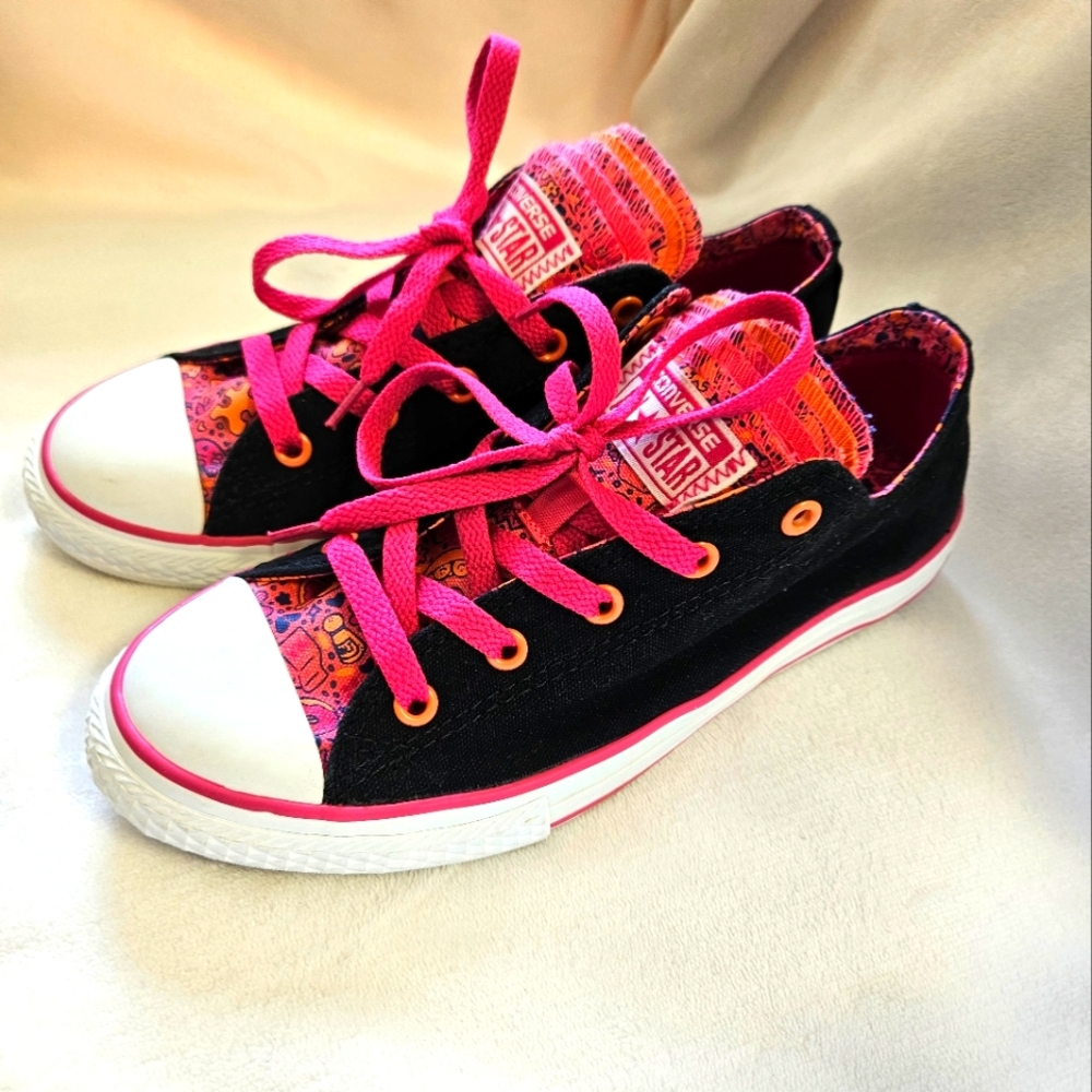 Converse All Star Multi Tongue Pink/Black Junior Sneakers Size 4. - Picture 4 of 11